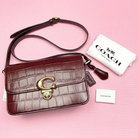COACH Studio Croc Embossed Leather Crossbody Shoulder Bag in Wine NWT - Picture 11 of 11